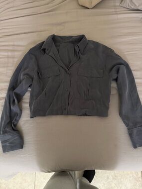 Gray button up crop shirt